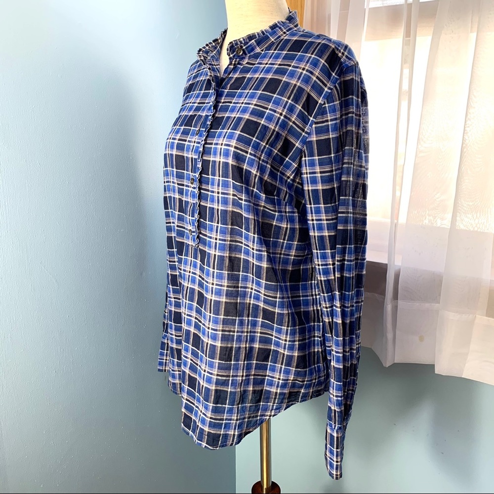 J. Crew Ocean Blue Plaid Ruffle Popover Shirt - Picture 4 of 10